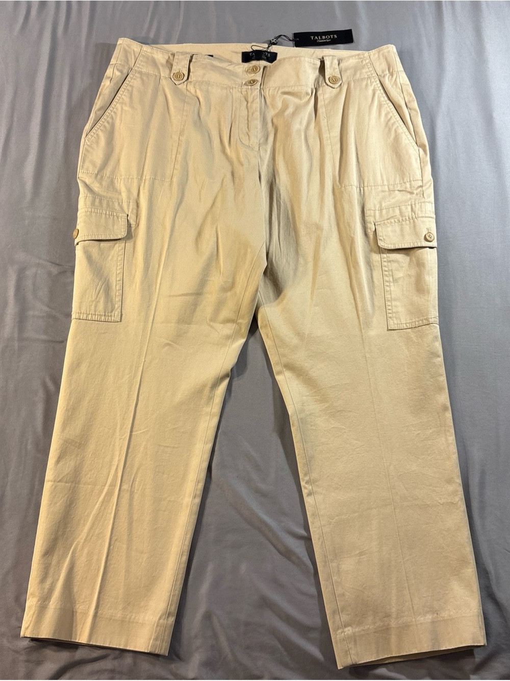 Talbots Signature Khaki Cargo Pants Ankle Length Comfort Waist Stretch Sz 16WP